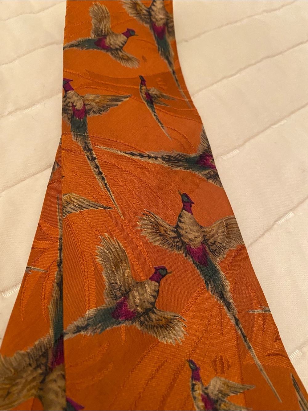Vintage Chaps Ralph Lauren 100% Silk Hand-Printed Pheasant Necktie - Picture 3 of 6